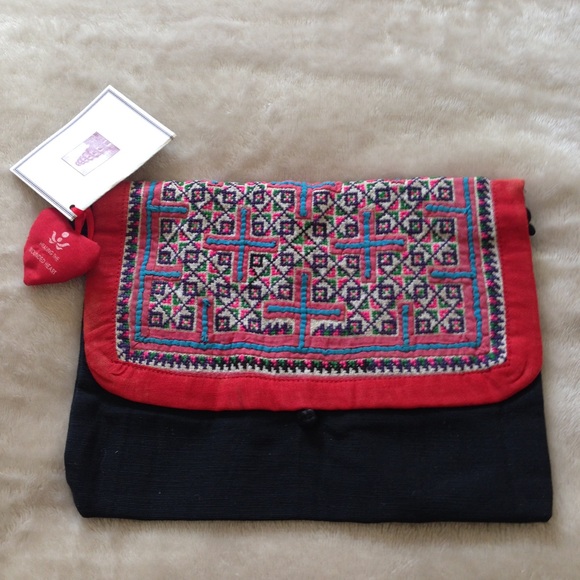 Hmong Batik BOHO Black Cotton Bag - Picture 2 of 8